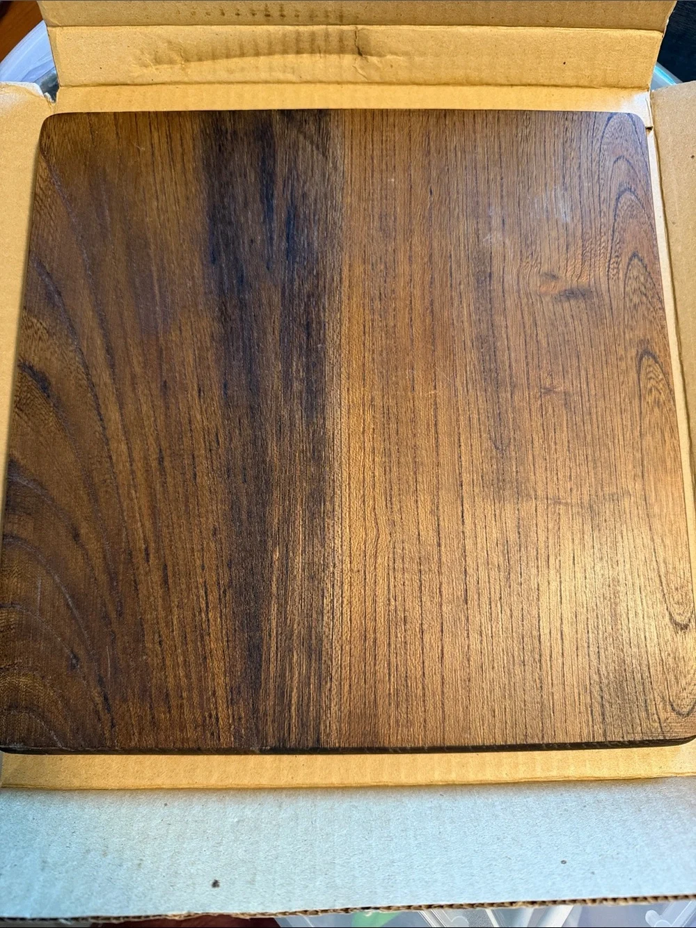 Wood Serving Tray with Decorative Orange Tile